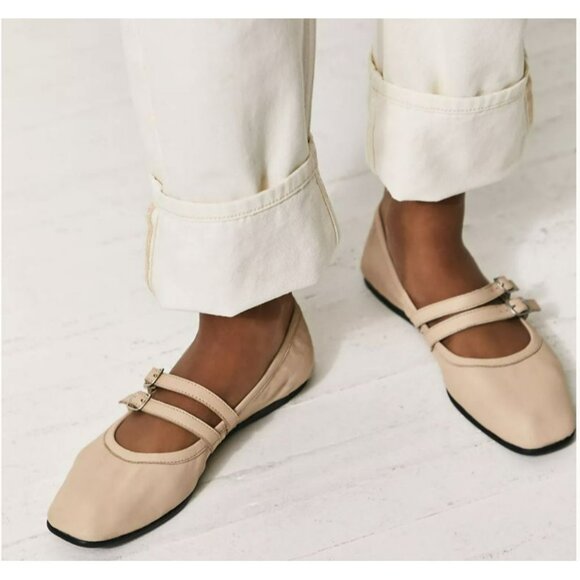 Free People Gemini Leather Ballet Flats Tan Pink Shoes Size 7 - Picture 1 of 8